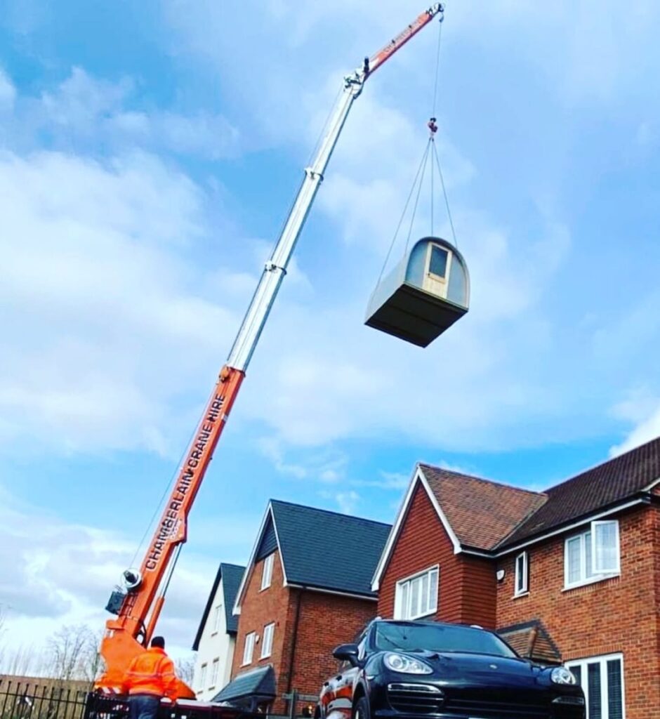 crane lifting a Hully Pod