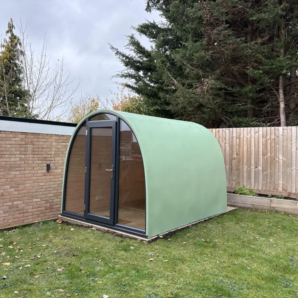 Andrew Hussey's glass-fronted Skipjack Pod garden office