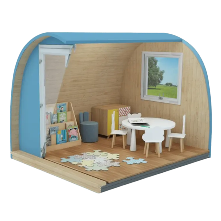 An illustration depicting a classroom pod for school use in the UK.