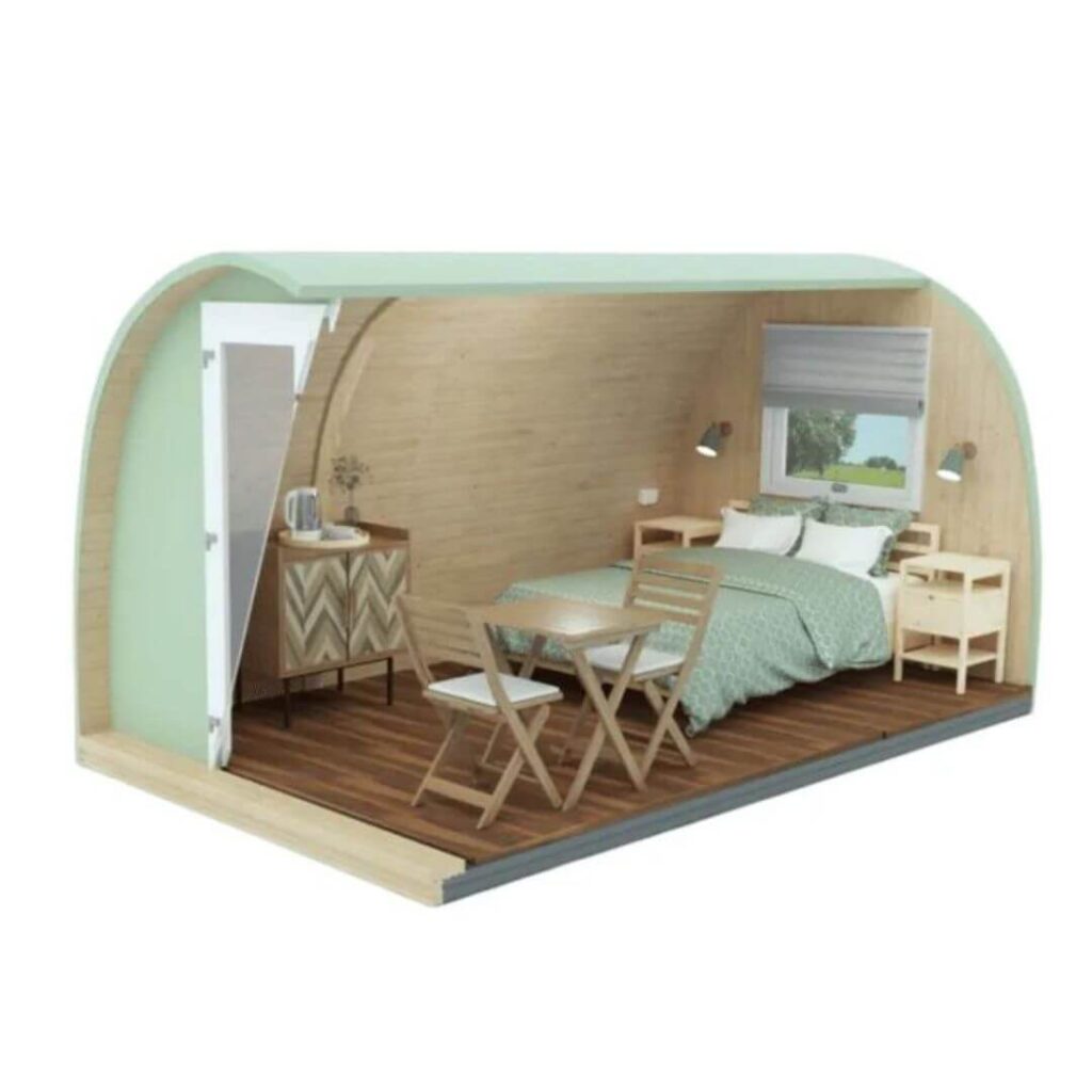 Large Glamping Pod for Glamping Business Owners - Hully Outdoor Pods: Illustration of how to set up a glamping business pod 