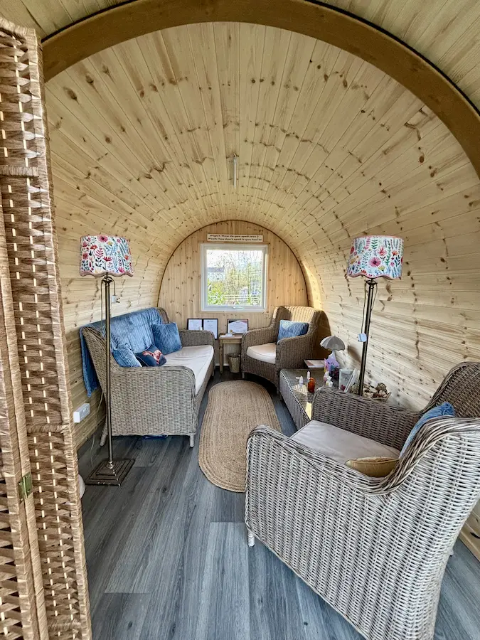interior of a hully schooner garden pod glass fronted