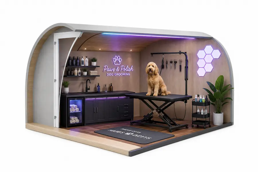 prefab garden dog grooming pod